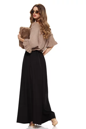 Pantalon dama elegant negru cu croi larg curea pense si buzunare