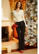 Pantalon dama elegant negru evazat cu talie inalta si nasturi decorativi