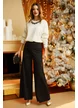 Pantalon dama elegant premium evazat cu talie inalta si strasuri fine