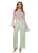 Pantalon dama elegant vernil wide cu buzunare si curea
