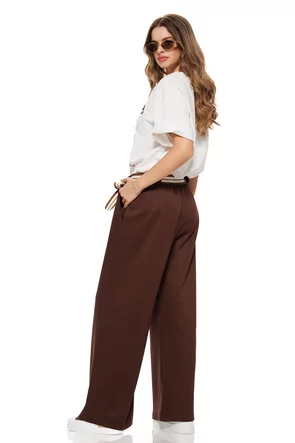 Pantalon dama maro cu buzunare vascoza cu bumbac croi lejer cu cordon bicolor