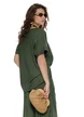 Pantalon dama olive cu pense din vascoza racoroasa cu esarfa bohemian
