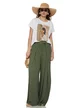 Pantalon dama olive wide cu pense ample din vascoza racoroasa