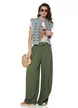 Pantalon dama olive wide cu pense ample din vascoza racoroasa