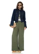 Pantalon dama olive wide cu pense ample din vascoza racoroasa