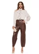 Pantalon dama piele ecologica maro cu talie inalta conic