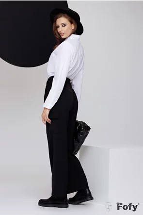 Pantaloni cargo dama negri material premium cu cadere si pense duble