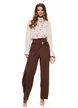 Pantaloni dama elegant moccacinno front twist cu accesoriu auriu picture - 1