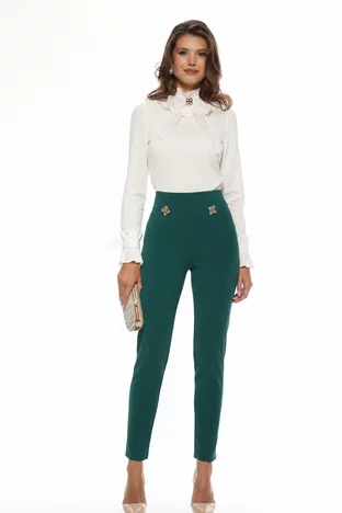 Pantaloni damă eleganți verde smarald cu aplicații-bijuterie Emerald Jewel