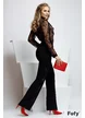 Pantaloni dama Fofy eleganti negri evazati cu talie inalta cu beteie si banda laterala din saten