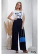 Pantaloni dama largi de vara bleumarin din material racoros cu cadere lejera