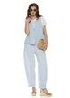 Pantaloni dama premium baby blue din in cu pense buzunare si nasturi aurii