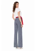 Pantaloni dama premium din satin, albaștri cu dungi albe picture - 2