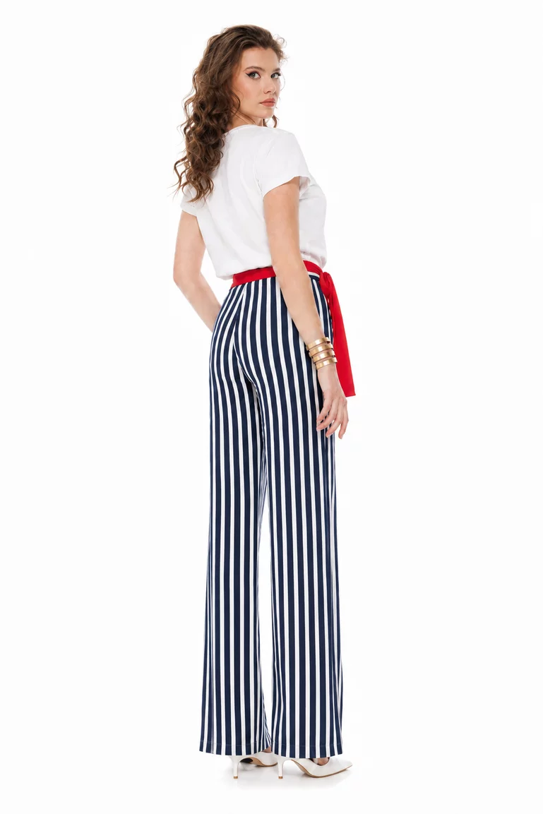 Pantaloni dama premium din satin, albaștri cu dungi albe picture - 2