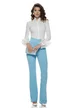 Pantaloni Fofy baby blue evazati cu talie inalta parte peste parte material elastic