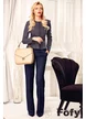 Pantaloni Fofy bleumarin din stofa premium cu cadere fluida si aspect elegant.