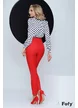 Pantaloni Fofy conici rosii cu talie inalta catarame si clape decorative