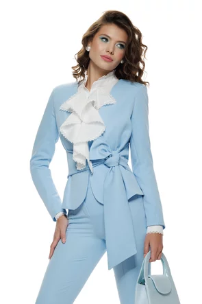 Pantaloni Fofy dama baby blue menta cu talie inalta si croi conic