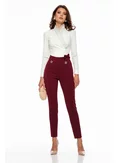 Pantaloni Fofy dama bordo cu talie inalta croi conic si accesoriii aurii cu strasuri in talie picture - 1