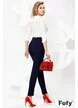 Pantaloni Fofy dama eleganti bleumarin conici cu nervura pe picior
