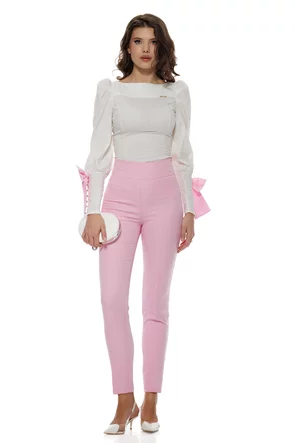 Pantaloni Fofy dama eleganti roz cu talie inalta si croi conic