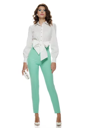 Pantaloni Fofy dama eleganti verde menta cu talie inalta si croi conic