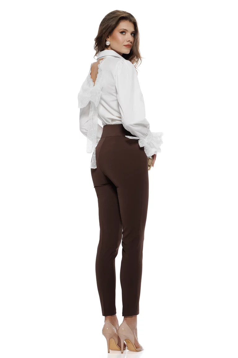 Pantaloni Fofy dama maro cu talie inalta croi conic si accesoriii aurii cu strasuri in talie picture - 2
