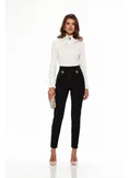 Pantaloni Fofy dama negri cu talie inalta croi conic si accesoriii aurii cu strasuri in talie picture - 1