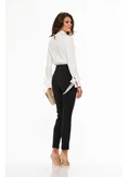 Pantaloni Fofy dama negri cu talie inalta croi conic si accesoriii aurii cu strasuri in talie picture - 2