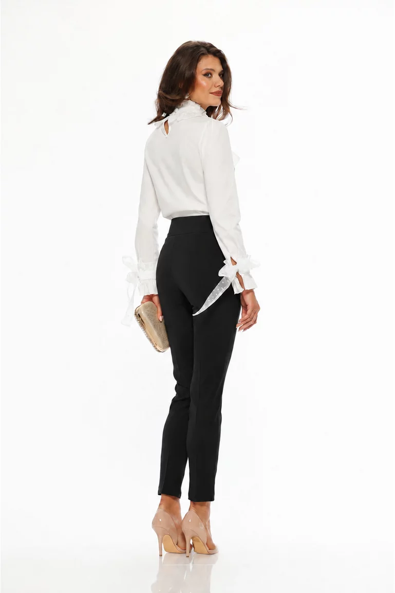 Pantaloni Fofy dama negri cu talie inalta croi conic si accesoriii aurii cu strasuri in talie picture - 2
