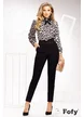 Pantaloni Fofy negri conici cu talie inalta cu insertie de dantela cu margele in talie