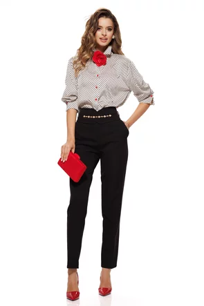 Pantaloni Fofy negri conici cu talie inalta si lant auriu  cu strasuri