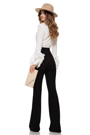 Pantaloni Fofy negri evazati cu talie inalta parte peste parte material elastic