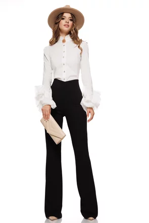 Pantaloni Fofy negri evazati cu talie inalta parte peste parte material elastic