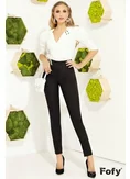 Pantaloni Fofy negrii conici cu talie inalta din bumbac usor elastic si betelie lata picture - 1