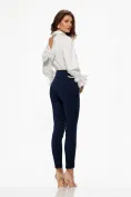 Pantaloni damă Fofy bleumarin cu talie înaltă și croi conic cu aplicații-bijuterie aurii picture - 2