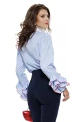 Pantaloni damă Fofy bleumarin cu talie înaltă și croi conic cu aplicații-bijuterie aurii picture - 8
