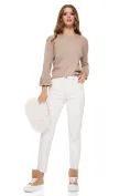 Blugi dama crem premium 2026 cu cusaturi mocca mouse material elastic croi conic talie inalta picture - 4