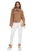 Blugi dama crem premium 2026 cu cusaturi mocca mouse material elastic croi conic talie inalta picture - 8