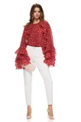 Blugi dama crem premium 2026 cu cusaturi mocca mouse material elastic croi conic talie inalta picture - 6