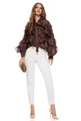 Blugi dama crem premium 2026 cu cusaturi mocca mouse material elastic croi conic talie inalta picture - 1
