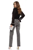 Blugi dama gri cu strasuri croi drept material premium prespalat picture - 3