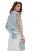 Blugi dama wide premium cloud dancer 2026 elastic cu buzunre baby blue cu strassuri picture - 3