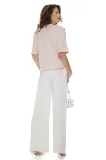 Blugi dama wide premium cloud dancer 2026 elastic cu buzunare roz cu strassuri picture - 6
