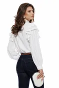 Bluza dama diafana alba din voal structurat cu guler brodat perle cristale si volane din dantela picture - 2