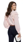 Bluza dama diafana roz din voal structurat cu guler brodat perle cristale si volane din dantela picture - 2