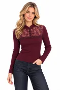 Bluza dama eleganta bordo pruna din tricot premium cu dantela si brademburgurguri cu perla picture - 1