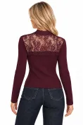 Bluza dama eleganta bordo pruna din tricot premium cu dantela si brademburgurguri cu perla picture - 2