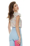 Bluză  Fofy dama eleganta de vara din voal alb cu imprimeu multicolor picture - 2
