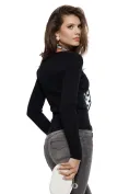 Bluza dama eleganta din tricot premium negru esarfa cu buline si accesoriu metalic picture - 2